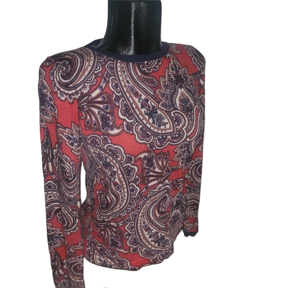Ann Taylor Red and Brown Paisley Long Sleeve Top S - Picture 2 of 6